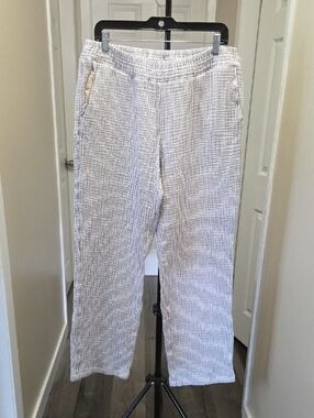 J.jill Pinstripe 100% Cotton Crinkle Fabric Straight Cut Pants Medium Tall